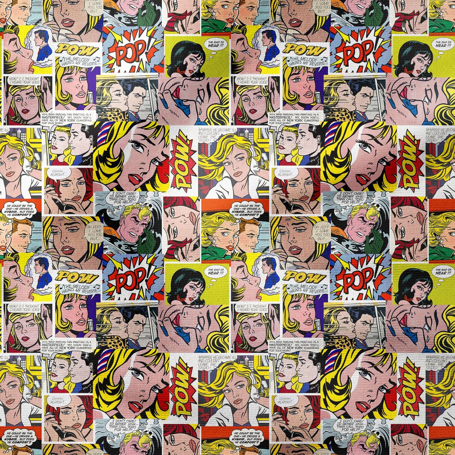 Renkli Çizgi Roman Karakterli Popart Desenli Dijital Baskılı Kumaş