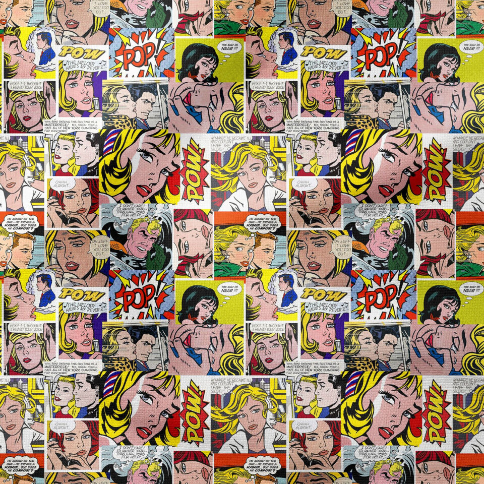 Renkli Çizgi Roman Karakterli Popart Desenli Dijital Baskılı Kumaş