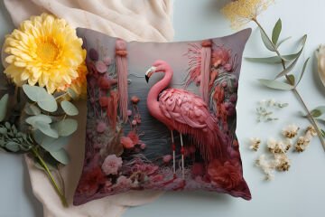 3D Flamingo Temalı Kırlent Paneli Dikilmemiş Kumaş