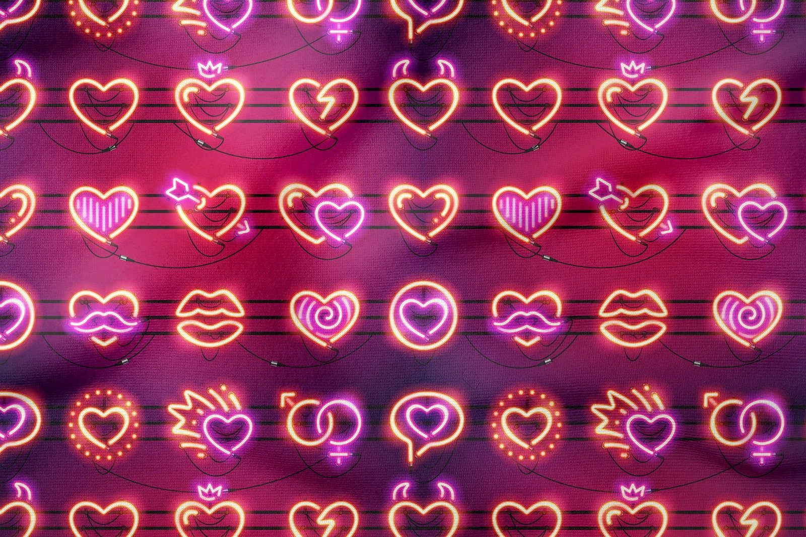 Sevgililer Günü Koleksiyonu-Fosforlu Led Işıklı Kalp Desenli Kumaş