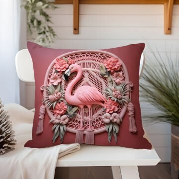 3D Flamingo Temalı Kırlent Paneli Dikilmemiş Kumaş