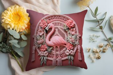 3D Flamingo Temalı Kırlent Paneli Dikilmemiş Kumaş