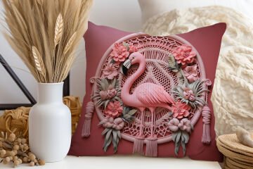 3D Flamingo Temalı Kırlent Paneli Dikilmemiş Kumaş