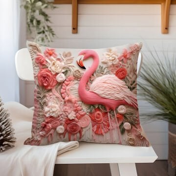 3D Flamingo Temalı Kırlent Paneli Dikilmemiş Kumaş