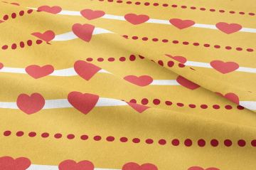 Sevgililer Günü Koleksiyonu-Sarı Zeminli Puantiyeli Kalpli Kumaş
