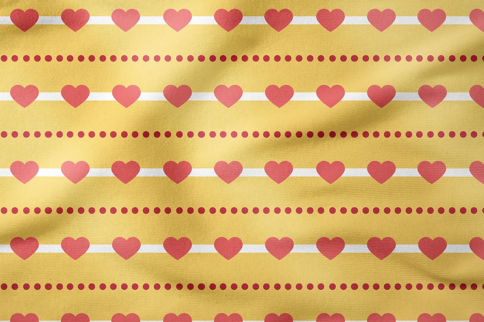 Sevgililer Günü Koleksiyonu-Sarı Zeminli Puantiyeli Kalpli Kumaş