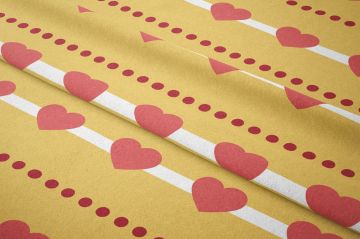 Sevgililer Günü Koleksiyonu-Sarı Zeminli Puantiyeli Kalpli Kumaş