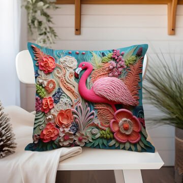 3D Flamingo Themed Cushion Panel Non-Sew Fabric