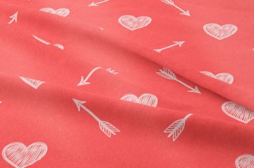 Sevgililer Günü Koleksiyonu- Kırmızı Zeminli Kalpli Oklu Kumaş