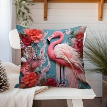 3D Flamingo Temalı Kırlent Paneli Dikilmemiş Kumaş