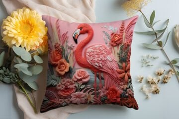 3D Flamingo Temalı Kırlent Paneli Dikilmemiş Kumaş