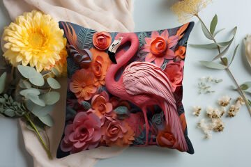 3D Flamingo Temalı Kırlent Paneli Dikilmemiş Kumaş