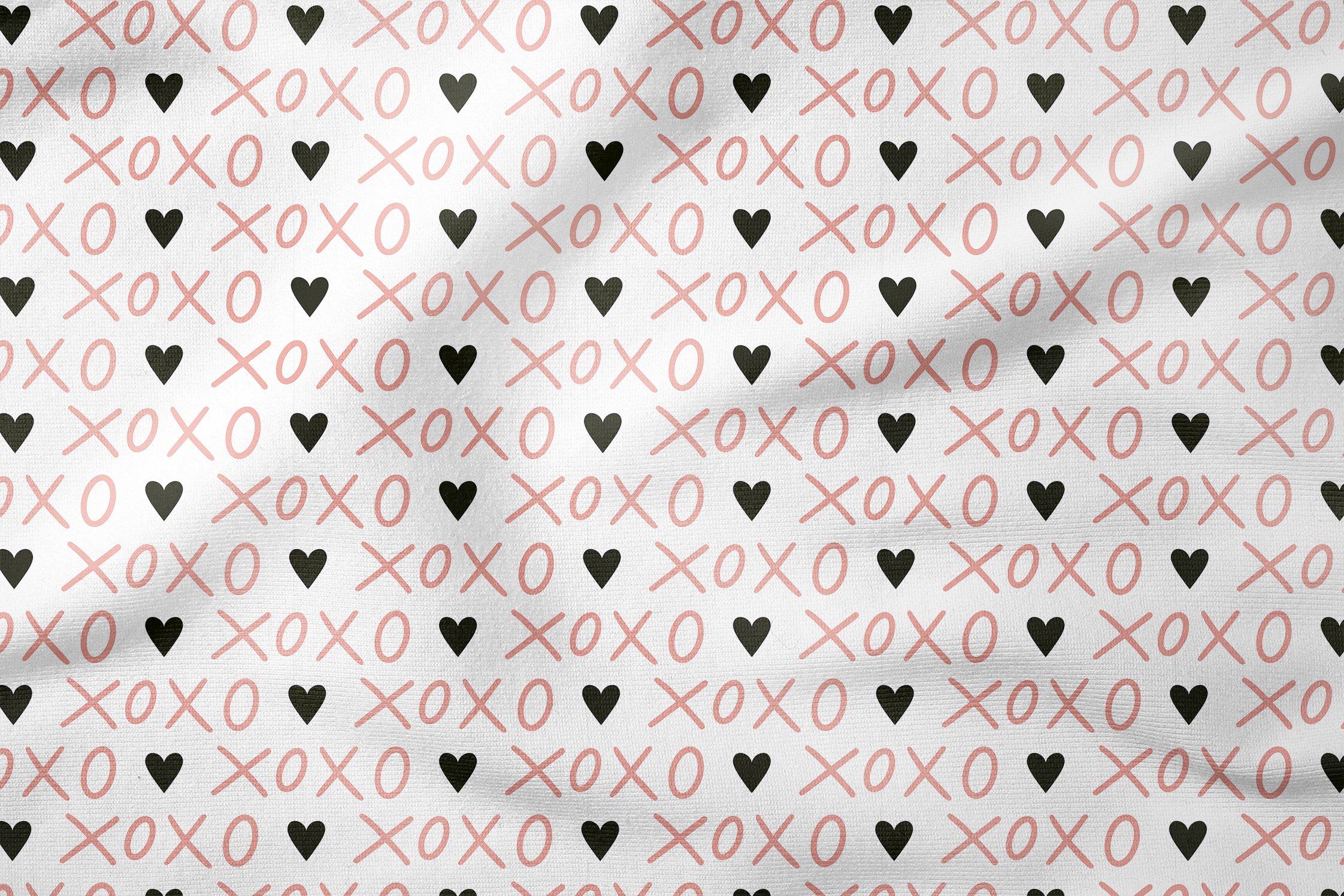 Sevgililer Günü Koleksiyonu-Kalpli XOXO Yazılı Desen Desenli Döşemelik Kumaş
