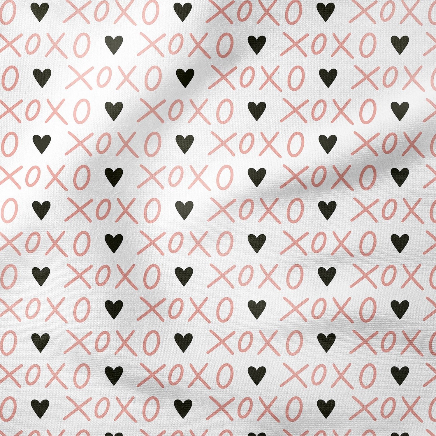 Sevgililer Günü Koleksiyonu-Kalpli XOXO Yazılı Desen Desenli Döşemelik Kumaş