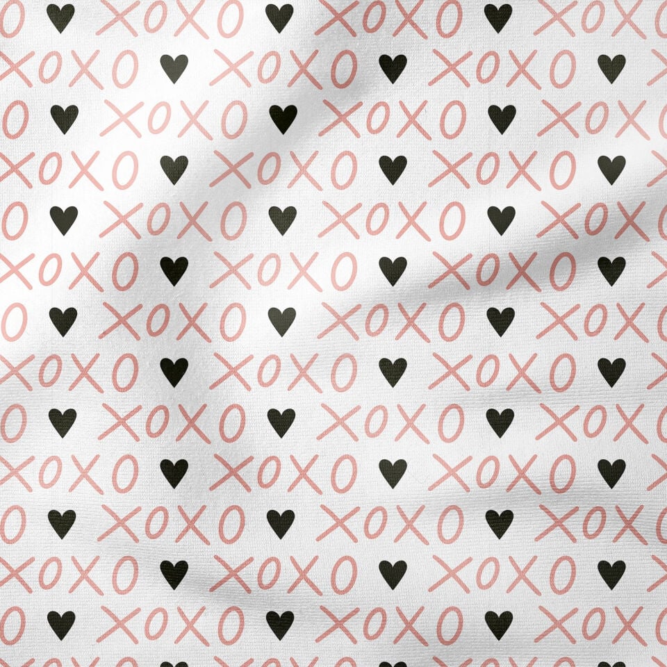 Sevgililer Günü Koleksiyonu-Kalpli XOXO Yazılı Desen Desenli Döşemelik Kumaş