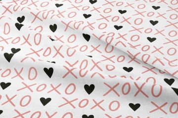 Sevgililer Günü Koleksiyonu-Kalpli XOXO Yazılı Desen Desenli Döşemelik Kumaş