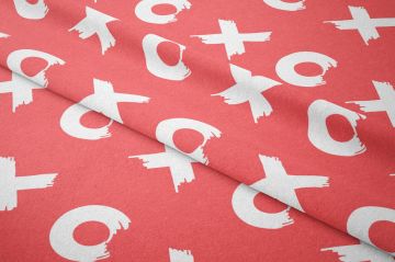 Sevgililer Günü Koleksiyonu-Kırmızı Zeminli XOXO Yazılı Kumaş