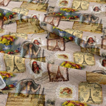 Винтажная женская ткань с рисунком и музыкальными нотами на кремовом фоне