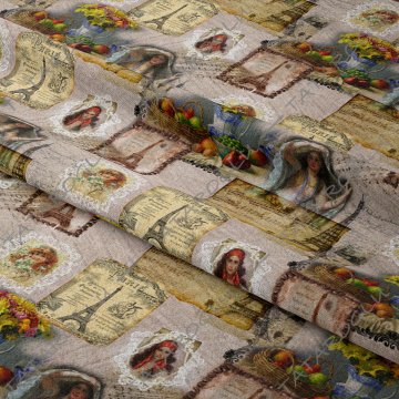 Винтажная женская ткань с рисунком и музыкальными нотами на кремовом фоне