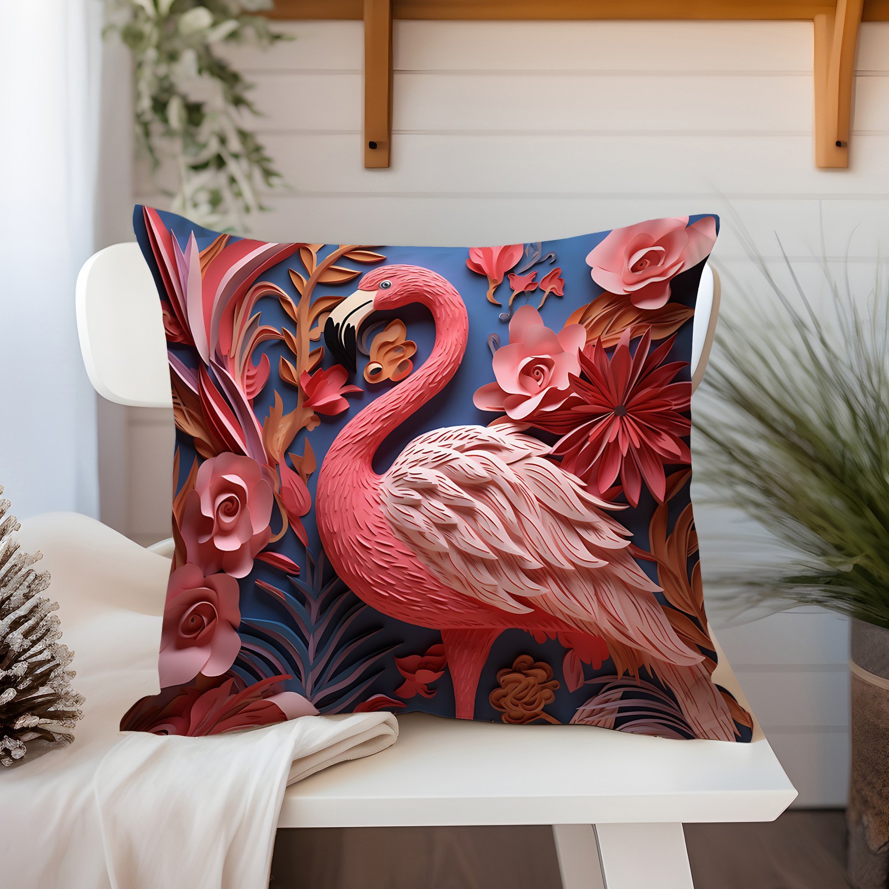 3D Flamingo Themed Cushion Panel Non-Sew Fabric
