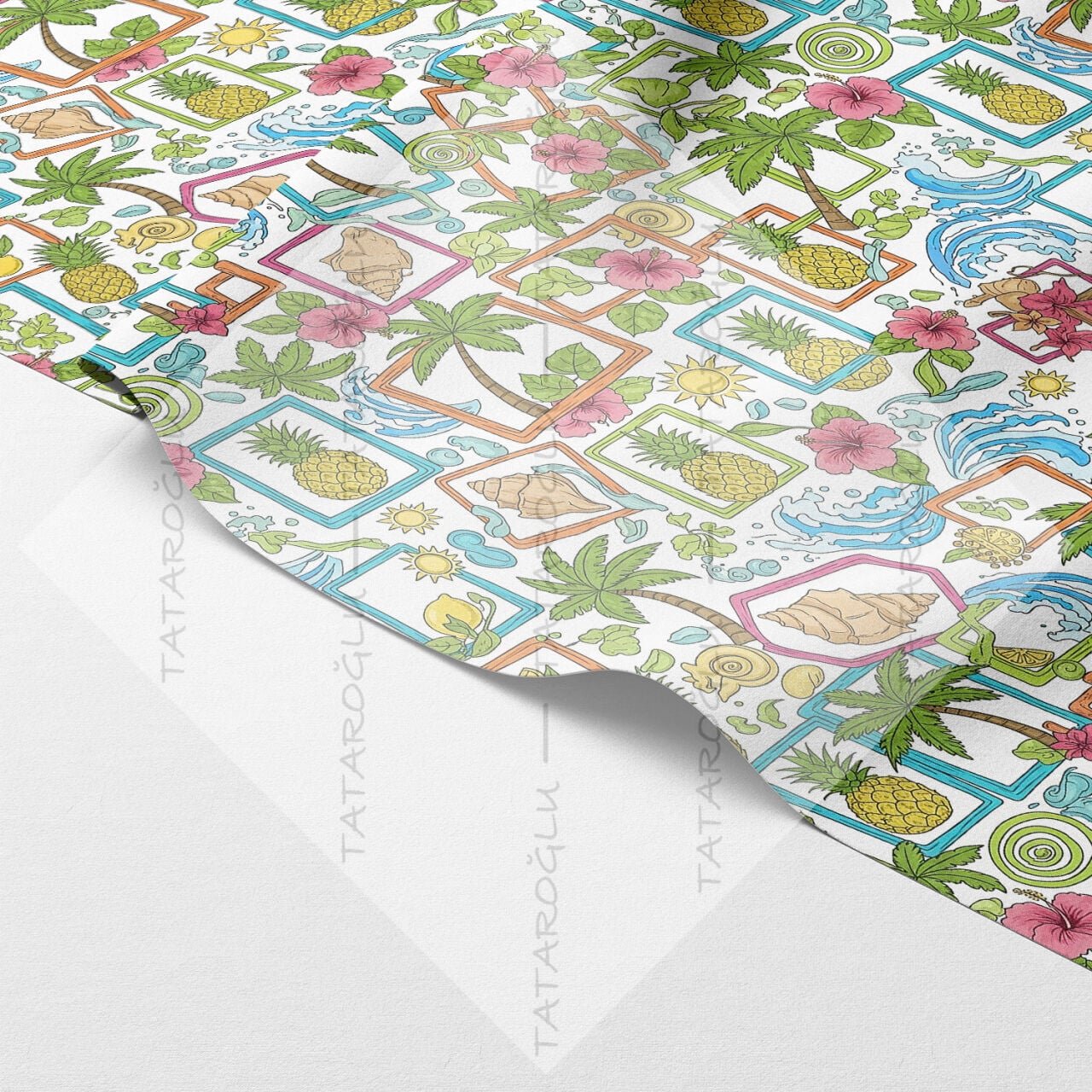 Tropikal Akdeniz Patchwork Kumaşı | Leke Tutmaz Dijital Baskılı Dekoratif Kumaş 143 cm