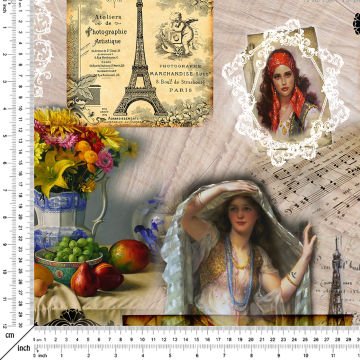 Винтажная женская ткань с рисунком и музыкальными нотами на кремовом фоне