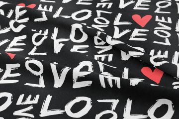 Sevgililer Günü Koleksiyonu-Siyah Zeminli Beyaz Love Yazılı Kumaş