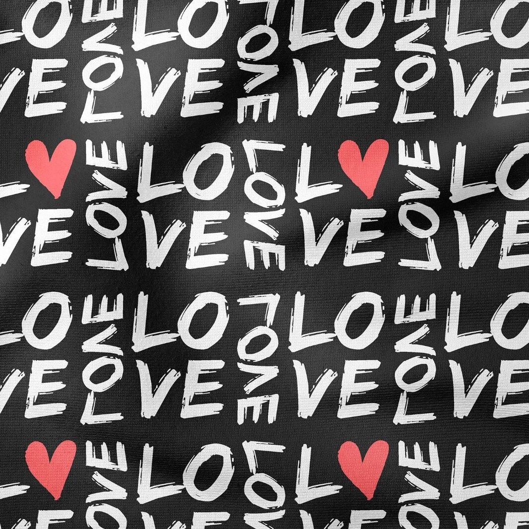 Sevgililer Günü Koleksiyonu-Siyah Zeminli Beyaz Love Yazılı Kumaş