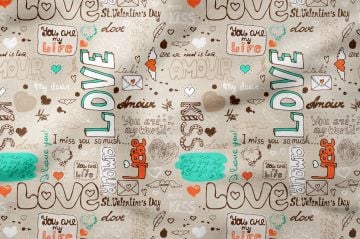 Sevgililer Günü Koleksiyonu-Sütlü Kahve Zeminli Farklı Dillerde Love Yazılı Kumaş