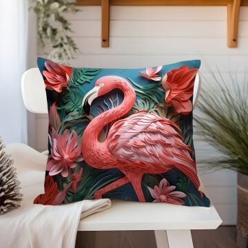 3D Flamingo Themed Cushion Panel Non-Sew Fabric