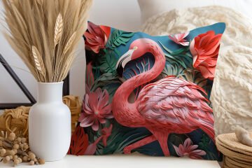 3D Flamingo Themed Cushion Panel Non-Sew Fabric