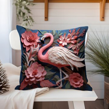 3D Flamingo Themed Cushion Panel Non-Sew Fabric