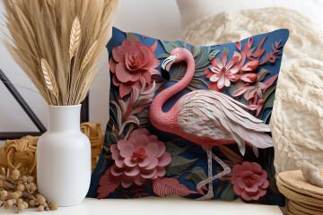 3D Flamingo Temalı Kırlent Paneli Dikilmemiş Kumaş