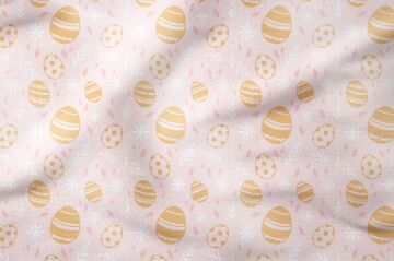 Happy Easter / Paskalya Koleksiyonu Pembe Zeminli Sarı Yumurtalı Çok Amaçlı Dekoratif Dijital Baskı Kumaş