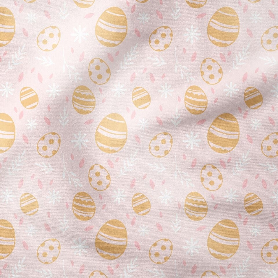 Happy Easter / Paskalya Koleksiyonu Pembe Zeminli Sarı Yumurtalı Çok Amaçlı Dekoratif Dijital Baskı Kumaş