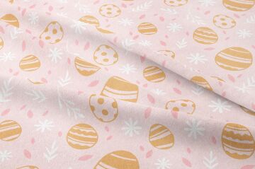 Happy Easter / Paskalya Koleksiyonu Pembe Zeminli Sarı Yumurtalı Çok Amaçlı Dekoratif Dijital Baskı Kumaş