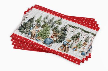 Yılbaşı Koleksiyonu - Yılbaşı Amerikan Servisi 3'lü set Dikilmemiş Panel Kumaş