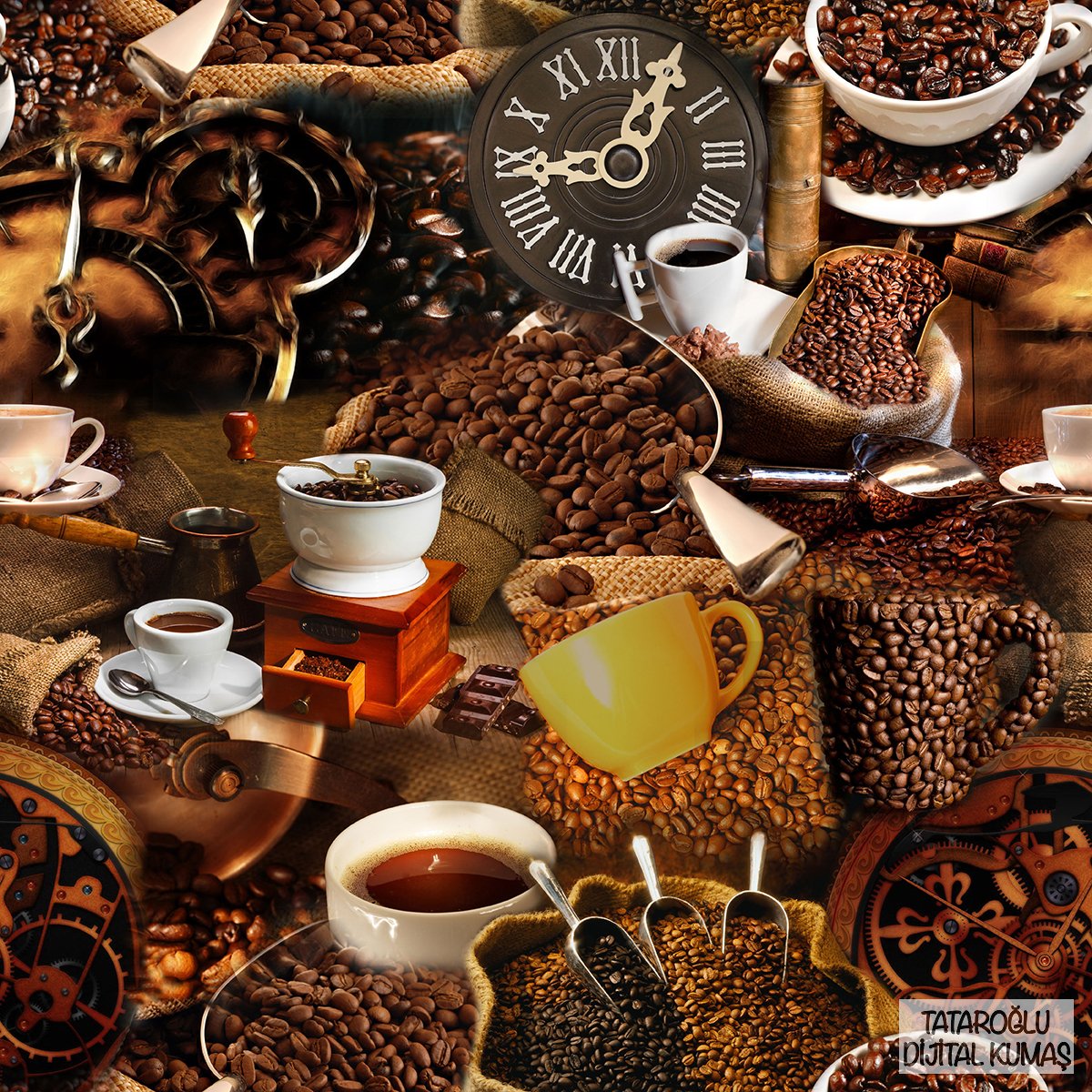 Coffee Bean Clock Glass Digital Printed Fabric