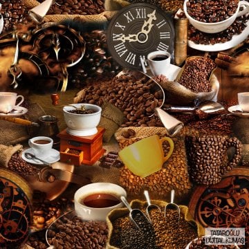 Coffee Bean Clock Glass Digital Printed Fabric