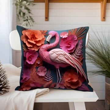 3D Flamingo Temalı Kırlent Paneli Dikilmemiş Kumaş