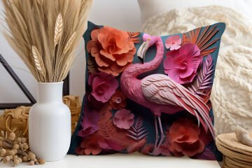 3D Flamingo Temalı Kırlent Paneli Dikilmemiş Kumaş