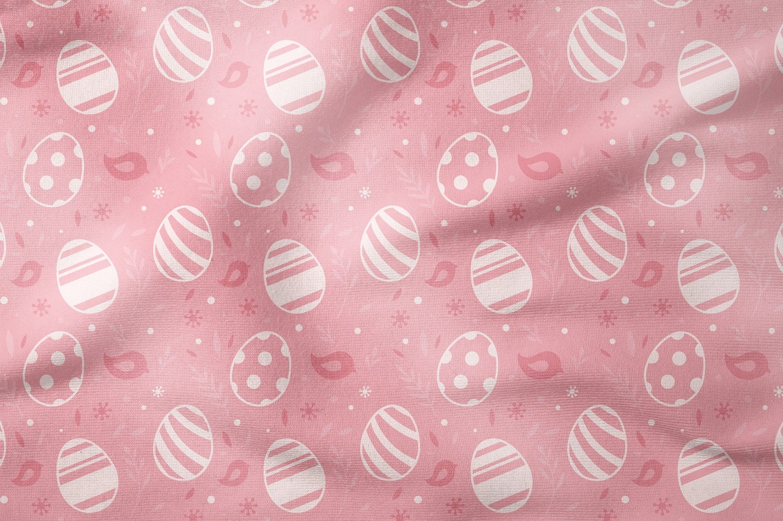 Happy Easter / Paskalya Pembe Zeminli Paskalya Yumurtalı Kuşlu Kumaş