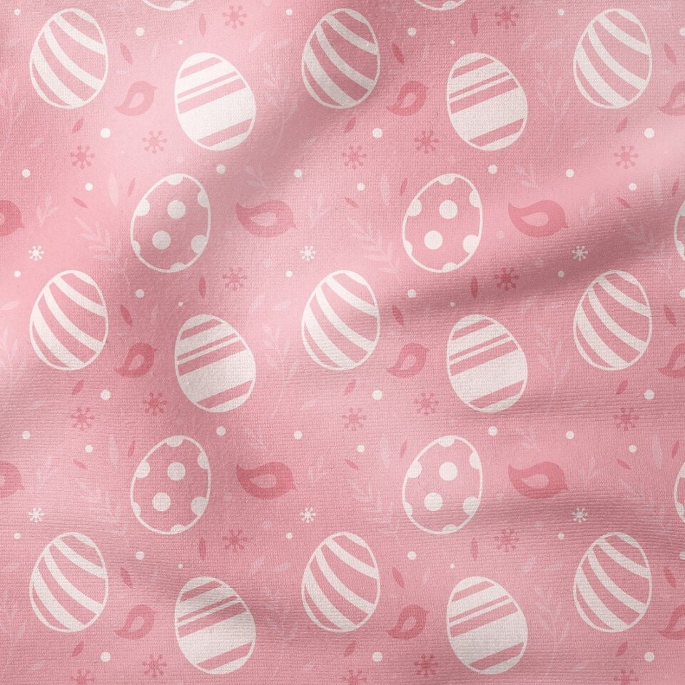Happy Easter / Paskalya Pembe Zeminli Paskalya Yumurtalı Kuşlu Kumaş