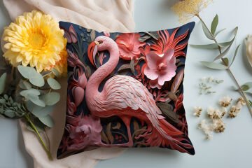3D Flamingo Temalı Kırlent Paneli Dikilmemiş Kumaş
