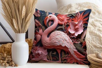 3D Flamingo Temalı Kırlent Paneli Dikilmemiş Kumaş