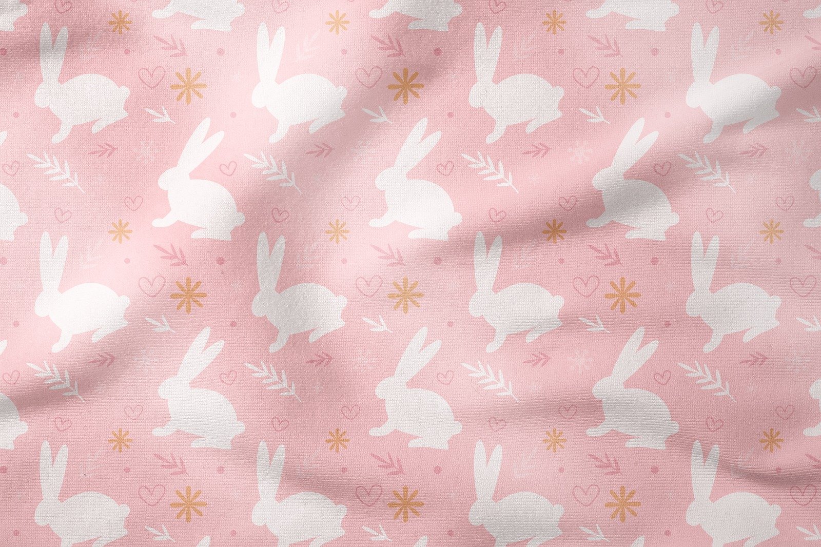 Happy Easter / Paskalya Koleksiyonu Pembe Zeminli Tavşanlı Kalpli Çok Amaçlı Dekoratif Dijital Baskı Kumaş