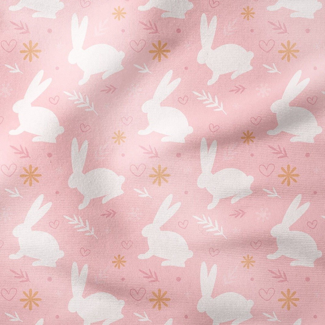 Happy Easter / Paskalya Koleksiyonu Pembe Zeminli Tavşanlı Kalpli Çok Amaçlı Dekoratif Dijital Baskı Kumaş