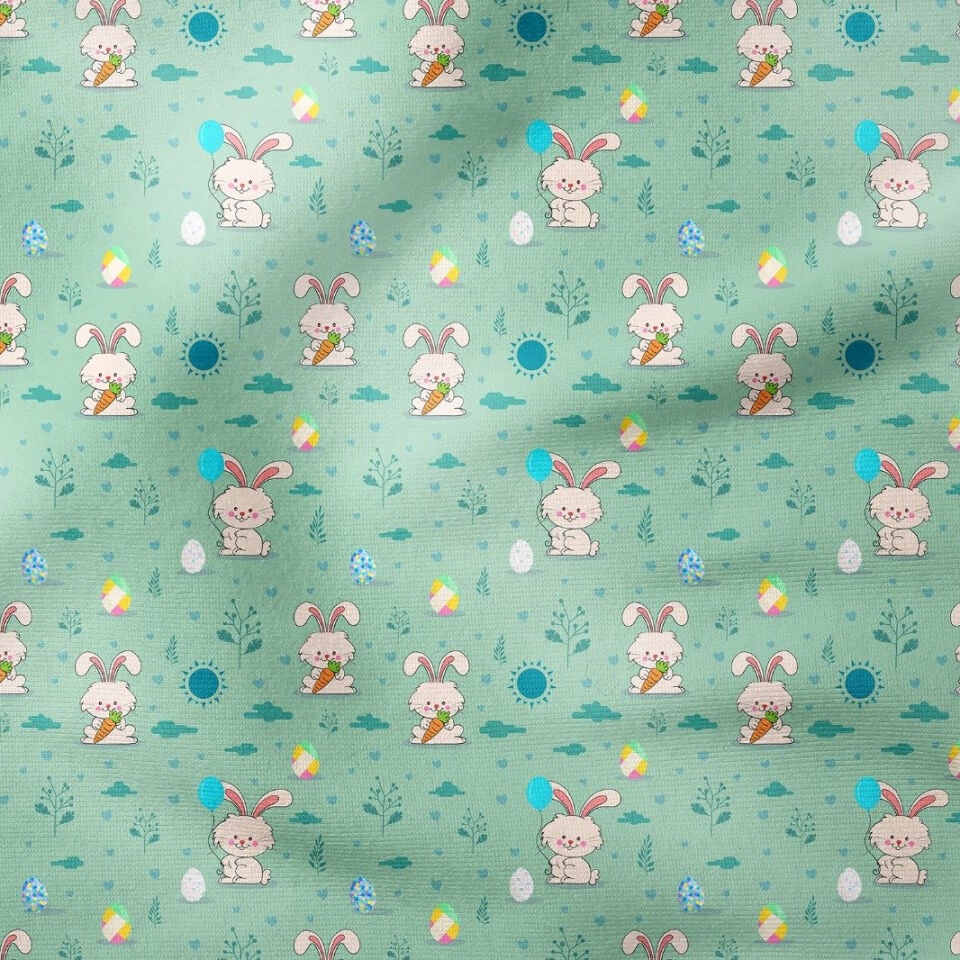 Happy Easter / Paskalya Tavşanlı, Havuçlu, Yumurtalı, Güneşli Kumaş