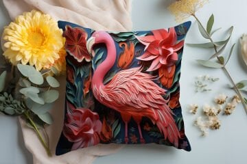 3D Flamingo Temalı Kırlent Paneli Dikilmemiş Kumaş