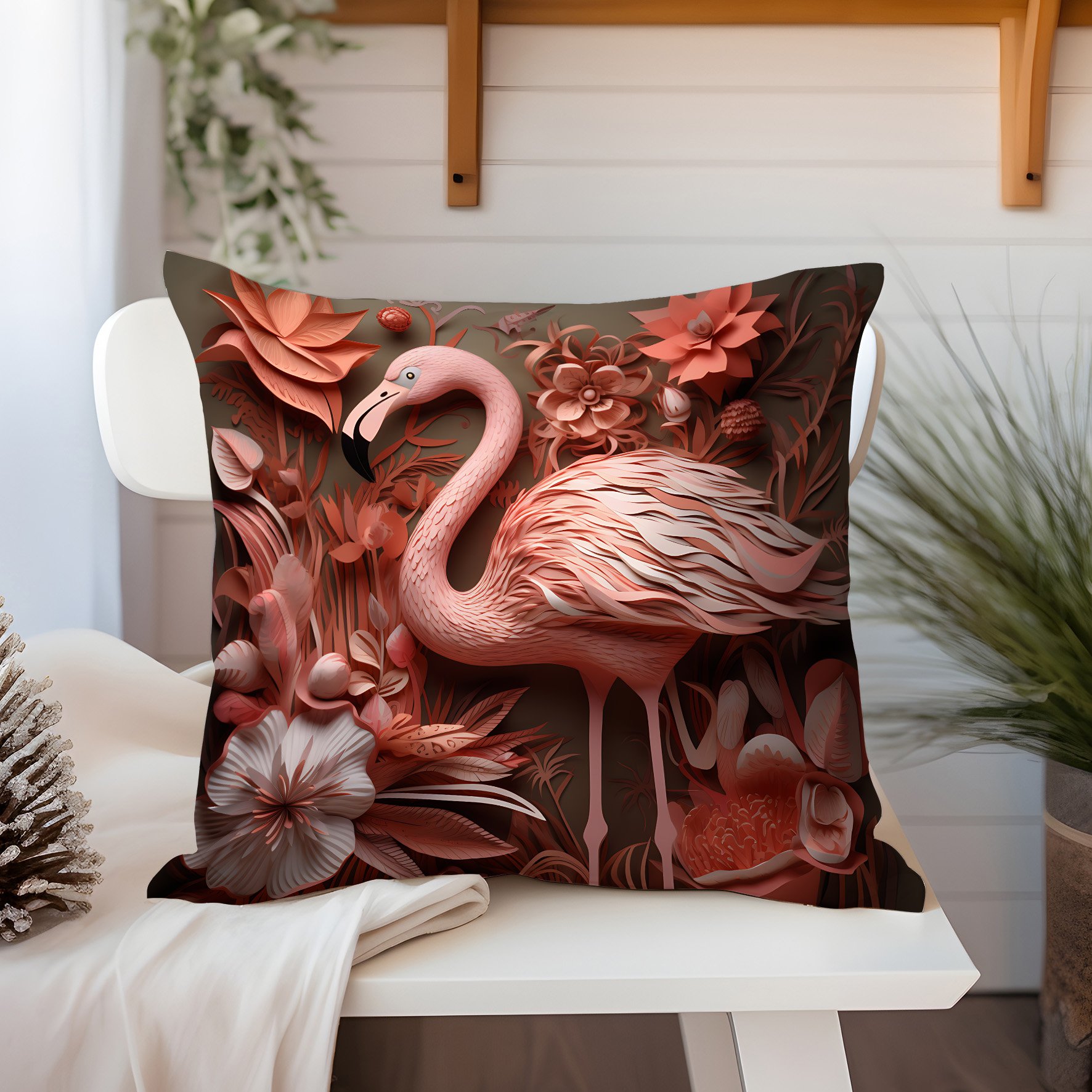 3D Flamingo Themed Cushion Panel Non-Sew Fabric